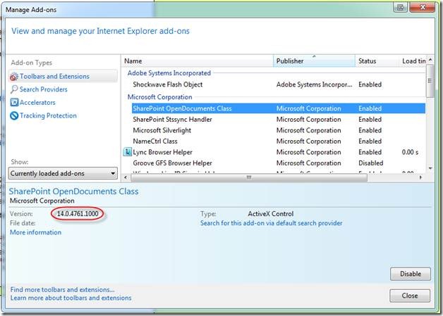IE 9 Manage add-ons window